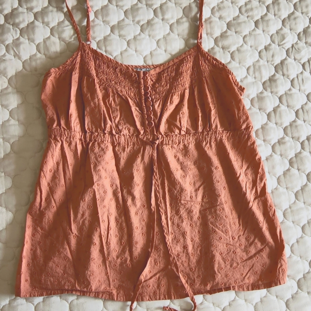 Reddish Brown, Women's Eyelet Tank w/ Buttons & Front Tie, Large, L, Adj Straps